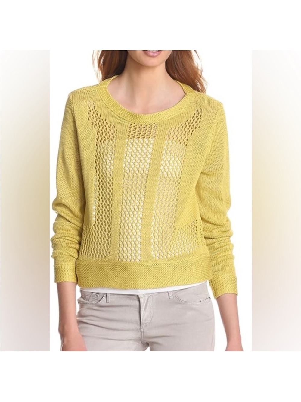 Robert Rodriguez 100% silk Pale Yellow Openwork Knit sweater M